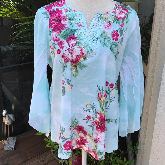 JM Collection Tops - JM COLLECTION | Stunning Boho Bell Sleeve Top - PXL